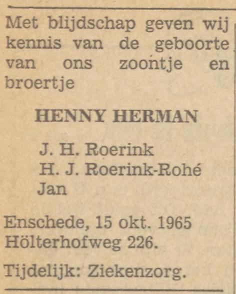 Holterhofweg 226 J.H. Roerink advertentie Tubantia 16-10-1965.jpg