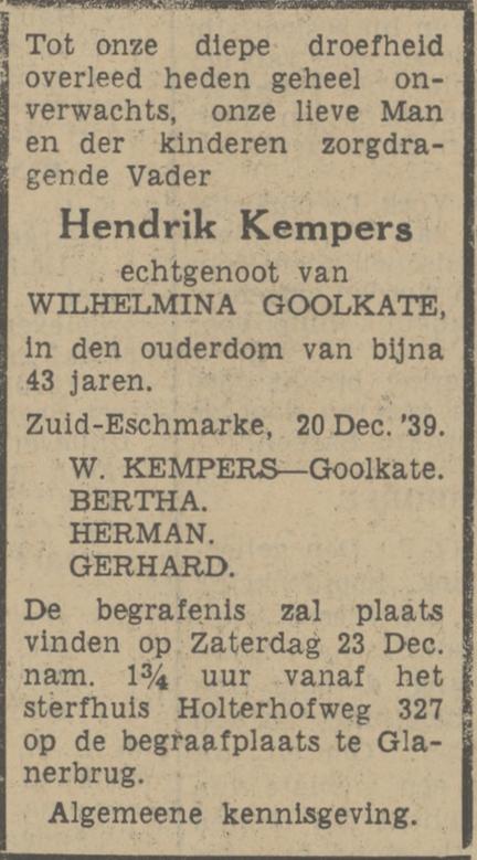Holterhofweg 327 Zuid-Eschmarke Hendrik Kempers overlijdensadvertentie Tubantia 21-12-1939.jpg