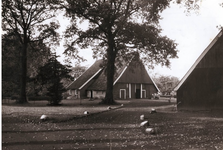 Holzikweg 20 't Jonas ( Holzikswönner ), voormalige Twentse boerderij. De boerderij en schuur, met ruim erf en volop bomen, gesloopt in mei 1987, thans Stroinkslanden. foto jaren 70.jpg