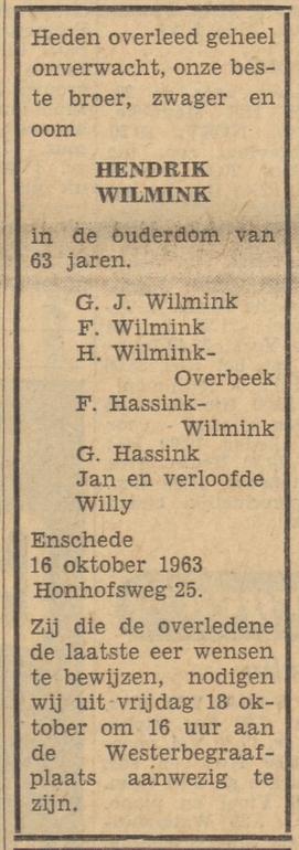 Honhofsweg 25 Hendrik Wilminl overlijdensadvertentie Tubantia 16-10-1963.jpg