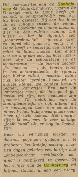 Honhofsweg 45 Zuid-Esmarke Los Hoes Mej. G. Dove  bericht bij krantenfoto Tubantia 21-11-1961.jpg