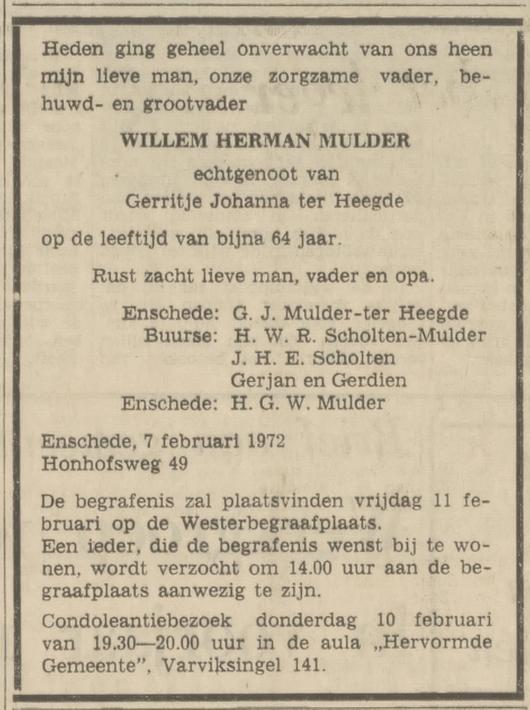 Honhofsweg 49 W.H. Mulder overlijdensadvertentie Tubantia 8-2-1972.jpg