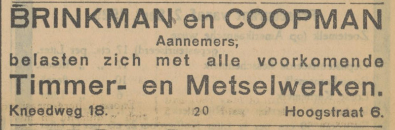 Hoogstraat 6 Coopman timmer- en metselwerken advertebtie Tubantia 11-9-1929.jpg