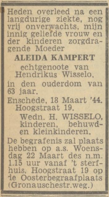 Hoogstraat 19 A. Wisselo-Kampert overlijdensadvertentie Twentsch nieuwsblad 21-3-1944.jpg