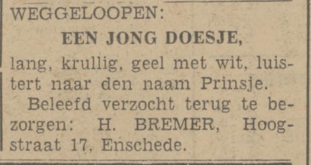Hoogstraat 17 H. Bremer advertentie Tubantia 4-8-1942.jpg
