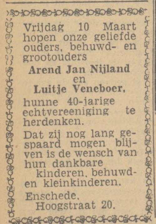 Hoogstraat 20 A.J. Nijland advertentie Twentsch nieuwsblad 8-3-1944.jpg
