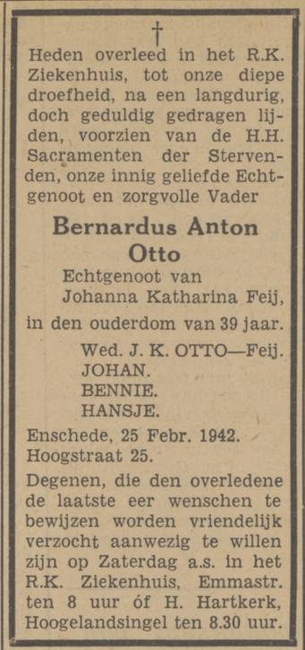 Hoofdstraat 25 B.A. Otto overlijdensadvertentie Tubantia 26-2-1942.jpg