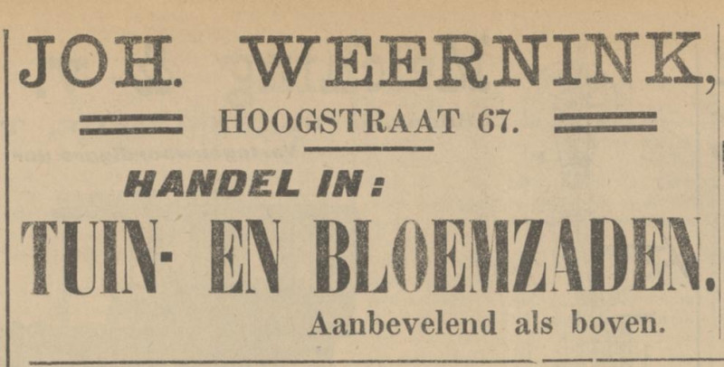 Hoogstraat 67 Joh. Weernink tuin- en bloemzaden advertentie Tubantia 10-4-1909.jpg