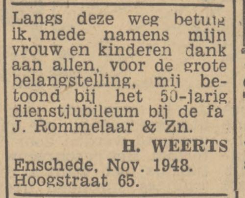 Hoogstraat 65 H. Weerts advertentie Tubantia 5-11-1948.jpg