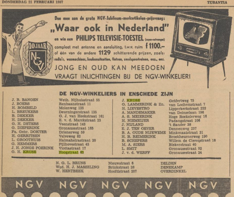 Hoogstraat 63 G.H. Kruse NGV winkelier advertentie Tubantia 21-2-1957.jpg