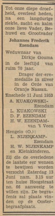 Hoogstraat 66 J.F. Ezendam overlijdensadvertentie Tubantia 12-6-1953.jpg