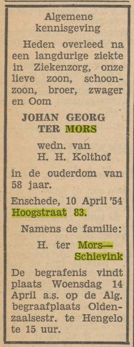 Hoogstraat 83 J.G. ter Mors overlijdensadvertentie 12-4-1954.jpg