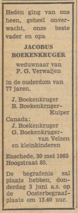 Hoogstraat 85 J. Boekenkruger overlijdensadvertentie Tubantia 31-5-1965.jpg