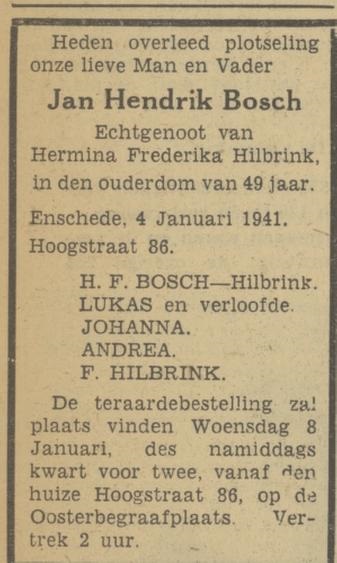 Hoogstraat 86 J.H. Bosch overlijdensadvertentie Tubantia 6-1-1941.jpg