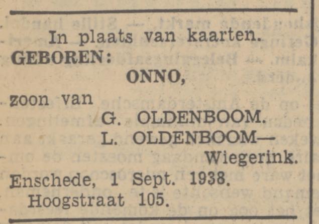 Hoogstraat 105 G. Oldenboom advertentie Tubantia 2-9-1938.jpg