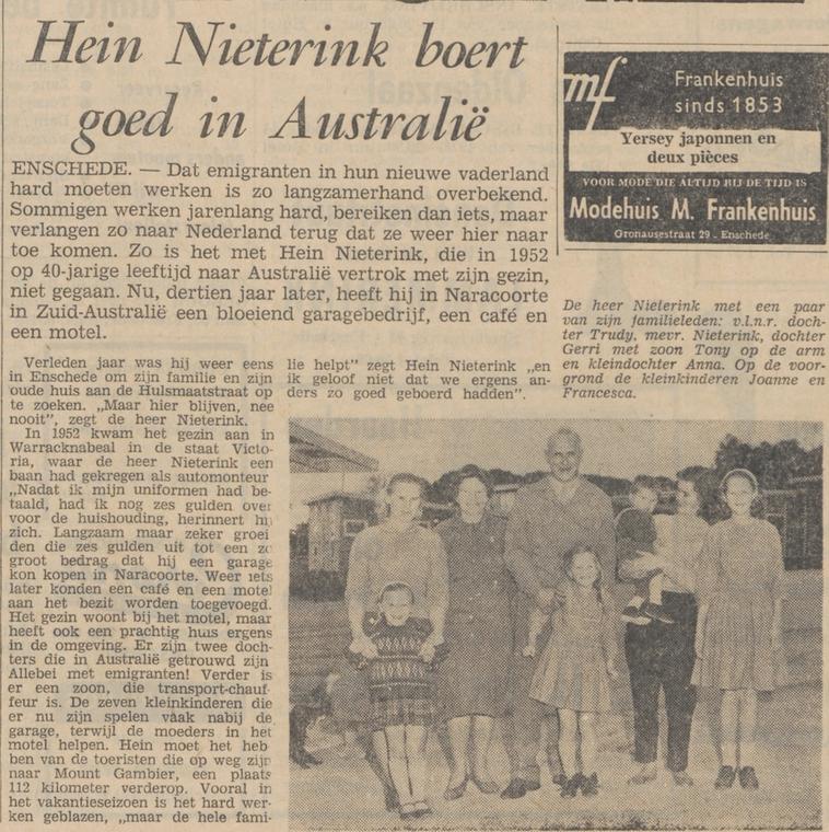 Hulsmaatstraat 26 Hein Nieterink Australie krantenbericht Tubantia 26-9-1960.jpg