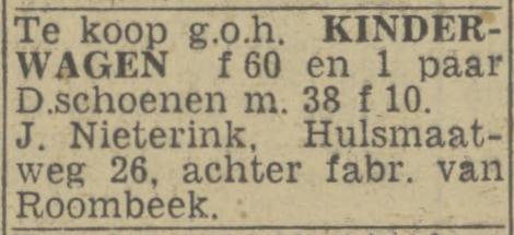 Hulsmaatstraat 26 J. Nieterink advertentie Tubantia 3-7-1943.jpg