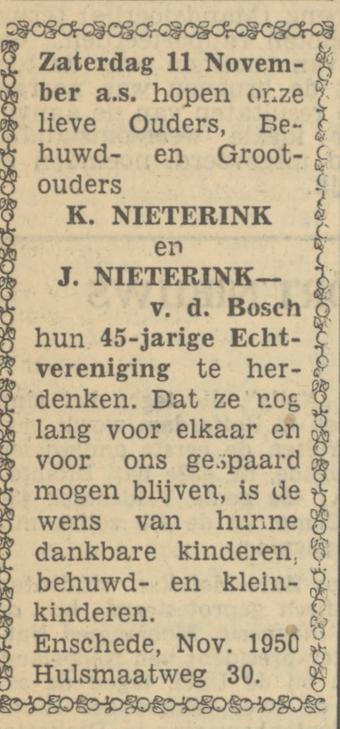 Hulsmaatweg 30 Klaas Nieterink advertentie Tubantia 9-11-1950.jpg
