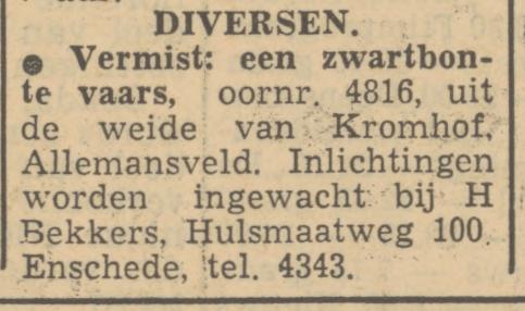 Hulsmaatweg 100 H. Bekkers advertentie Tubantia 28-8-1950.jpg