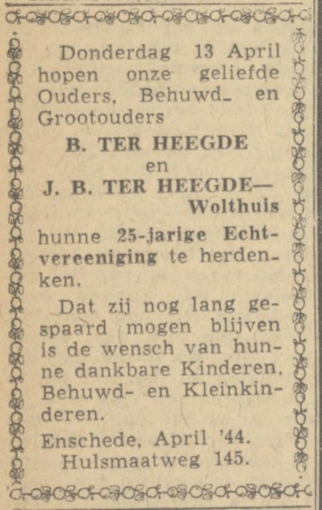 Hulsmaatweg 145 B. ter Heegde advertentie Twentsch nieuwsblad 11-4-1944.jpg