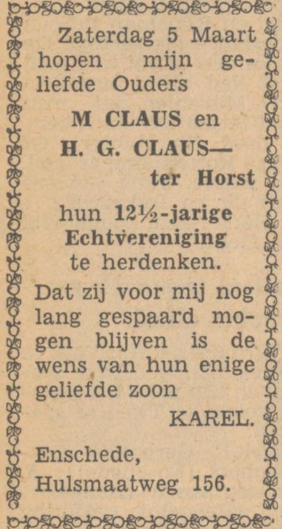 Hulsmaatweg 154 M. Claus advertentie Tubantia 3-3-1949.jpg