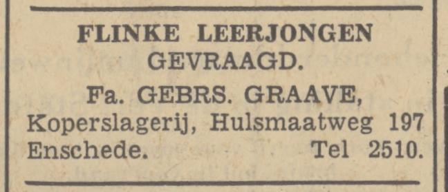 Hulsmaatweg 197 Fa. Gebrs. Graave koperslagerij advertentie Tubantia 17-4-1939.jpg