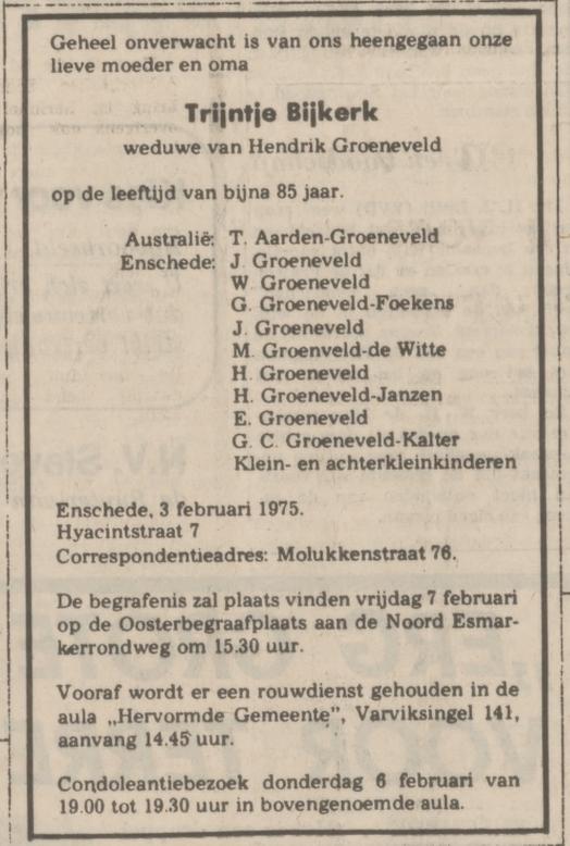 Hyacintstraat 7 T. Groeneveld-Bijkerk overlijdensadvertentie Tubantia 4-2-1975.jpg