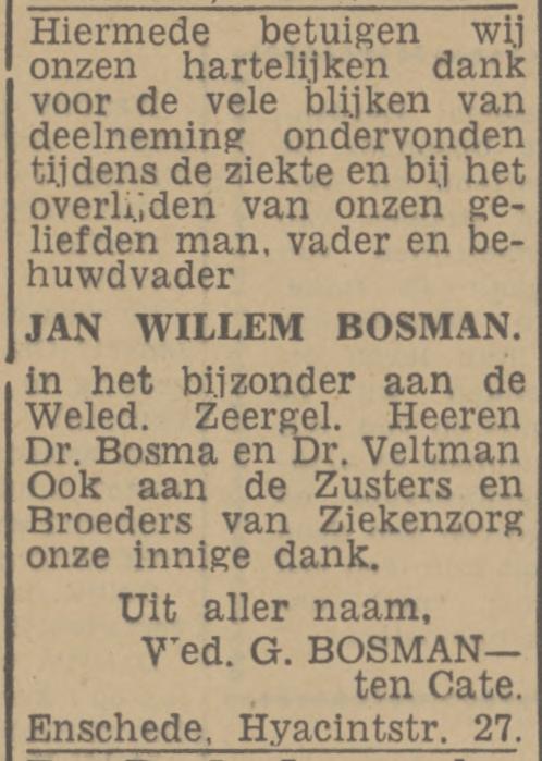 Hyacintstraat 27 J.W. Bosman advertentie Twentsch nieuwsblad 2-11-1944.jpg