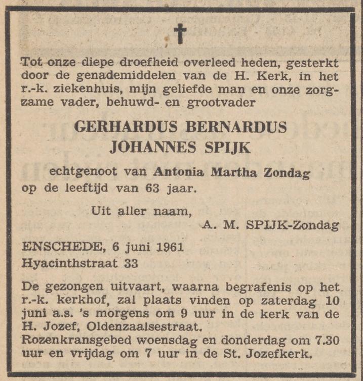 Hyacintstraat 33 G.B.J. Spijk overlijdensadvertentie Twentsche courant 7-6-1961.jpg
