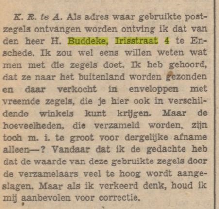 Irisstraat 4 H. Buddeke krantenbericht Christelijk sociaal dagblad 18-2-1938.jpg