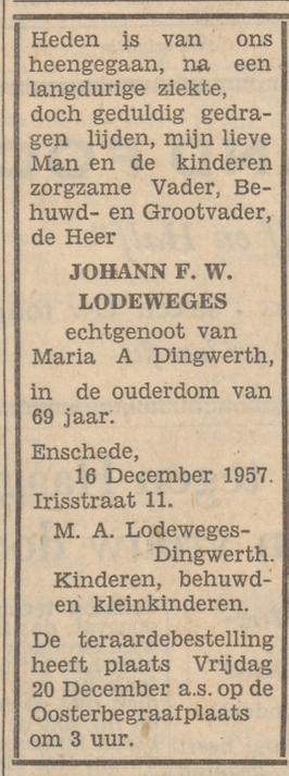 Irisstraat 11J.F.W. Lodeweges overlijdensadvertentie Tubantia 18-12-1957.jpg