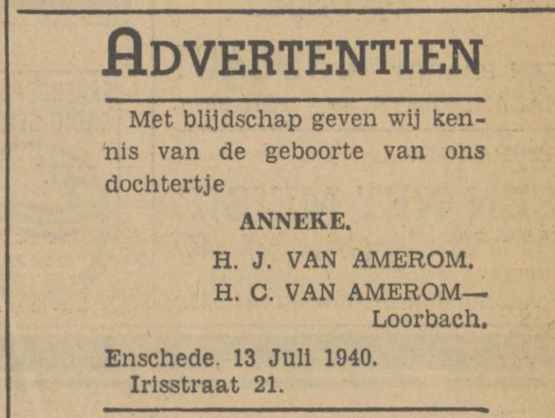 Irisstraat 21 H.J. van Amerom advertentie Tubantia 13-7-1940.jpg