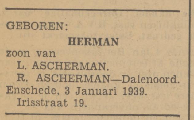 Irisstraat 19 L. Ascherman krantenbericht Tubantia 4-1-1939.jpg