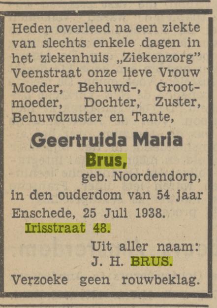Irisstraat 48 G.M. Brus-Noordendorp overlijdensadvertentie Tubantia 26-7-1938.jpg