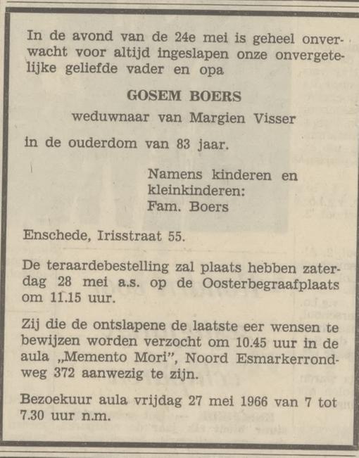 Irisstraat 55 Gosem Boers overlijdensadvertentie Tubantia 25-5-1966.jpg