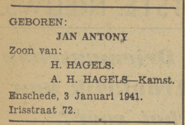 Irisstraat 72 H. Hagels advertentie Tubantia 4-1-1941.jpg