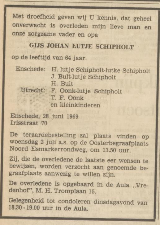 Irisstraat 70 G.J. Lutje Schipholt overlijdensadvertentie Tubantia 30-6-1969.jpg