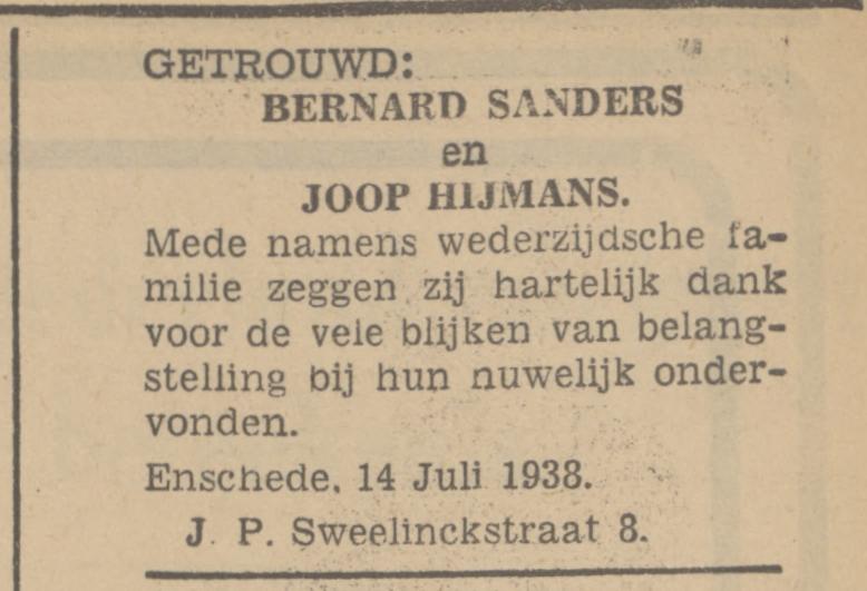 J.P. Sweelinckstraat 8 Bernard Sanders advertentie Tubantia 14-7-1938.jpg