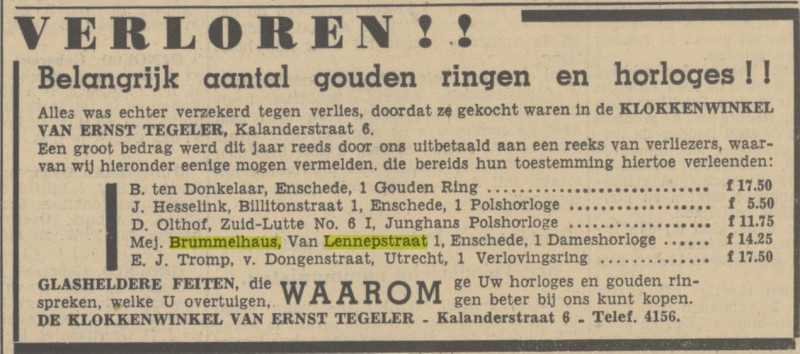 Jacob van Lennepstraat 1 Mej, Brummelhaus advertentie Tubantia 1-4-1938.jpg