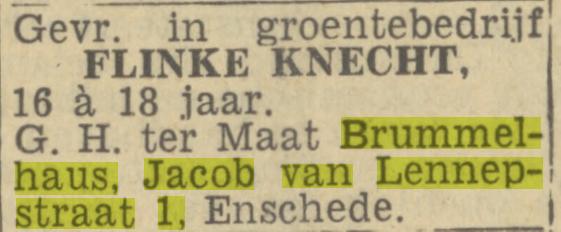 Jacob van Lennepstraat 1 groentebedrijf G.H. ter Maat Brummelhaus advertentie Twentsch nieuwsblad 31-12-1943.jpg