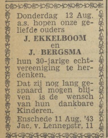 Jacob van Lennepstraat 11 J. Ekkelboom advertentie Twentsch nieuwsblad 11-8-1943.jpg