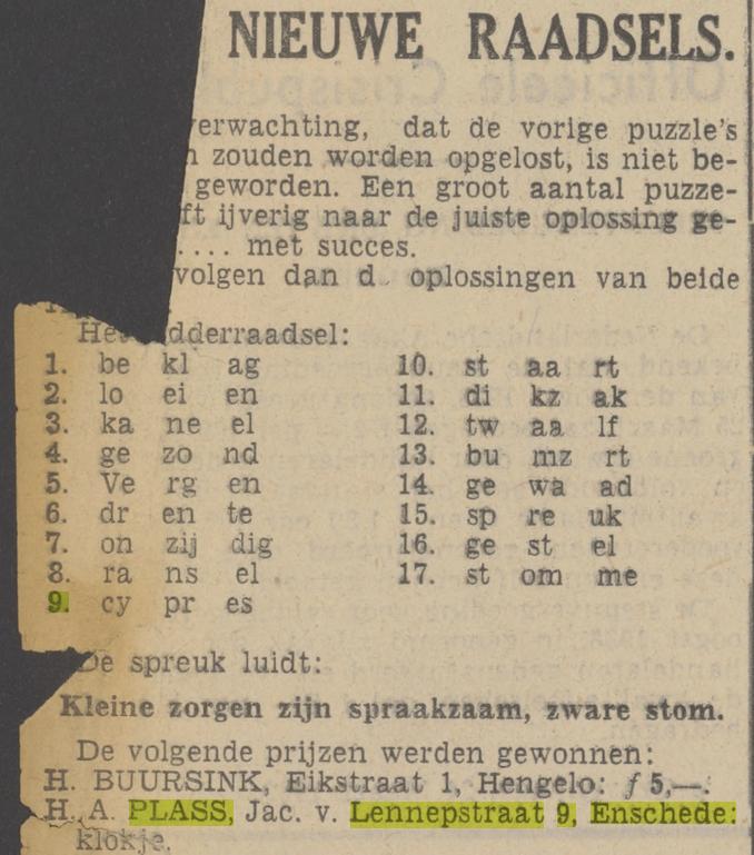 Jacob van Lennepstraat 9 H.A. Plass krantenbericht Tubantia 25-3-1939.jpg