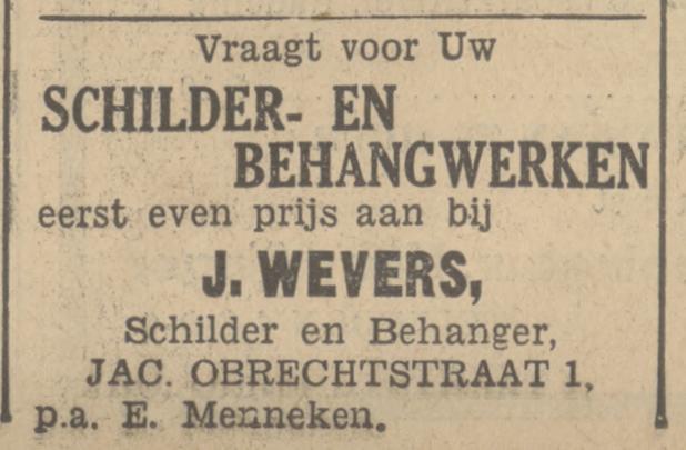 Jacob Obrechtstraat 1 J. Wevers schilder en behanger advertentie Tubantia 9-6-1934.jpg