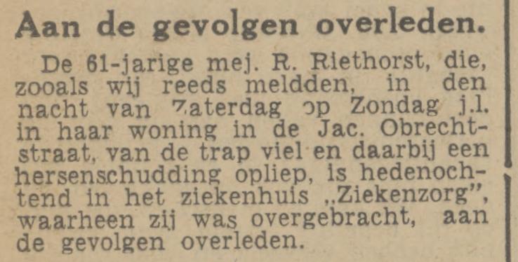 Jacob Obrechtstraat 9 Mej. R. Riethorst krantenbericht Tubantia 1-8-1942.jpg