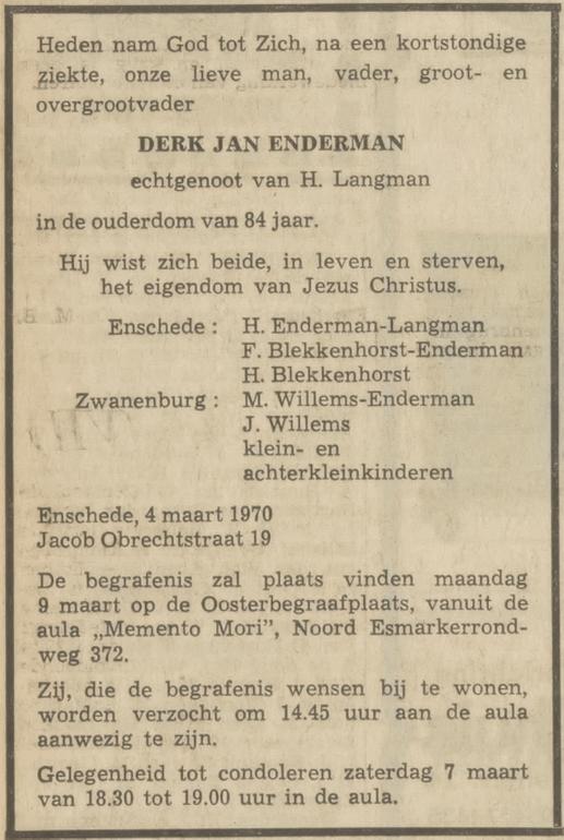 Jacob Obrechtstraat 19 D.J. Enderman overlijdensadvertentie Tubantia 6-3-1970.jpg