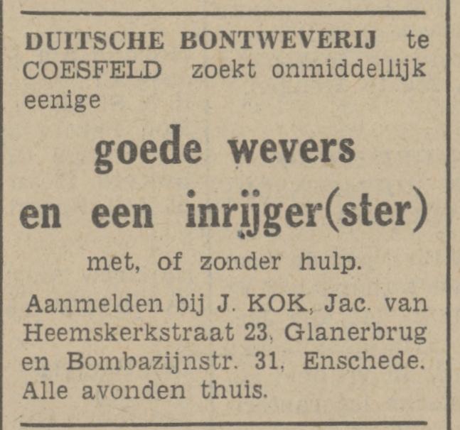 Jacob van Heemskerkstraat 23 Glanerbrug J. Kok advertentie Tubantia 14-5-1941.jpg