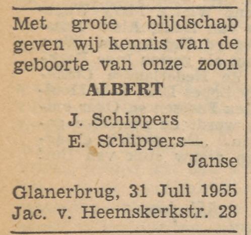 Jacob van Heemskerkstraat 28 Glanerbrug J. Schippers advertentie Tubantia 1-8-1955.jpg