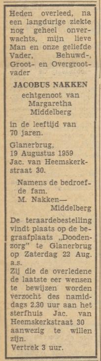 Jacob van Heemskerkstraat 30 Glanerbrug Jacobus Nakken overlijdensadvertentie Tubantia 19-8-1959.jpg