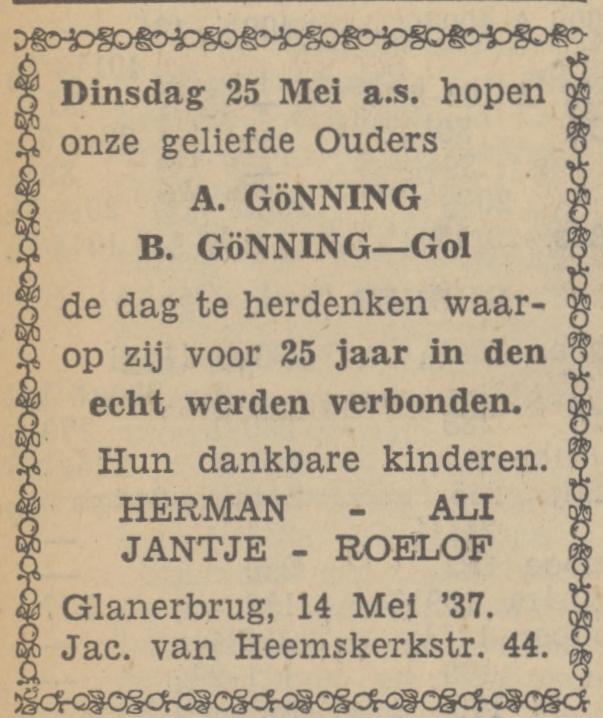 Jacob van Heemskerkstraat 44 Glanerbrug A. Gönning advertentie Tubantia 14-5-1937.jpg