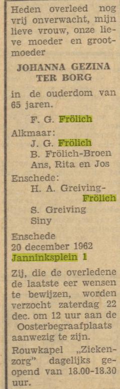 Janninksplein 1 J.G. Fròlich-ter Borg overlijdensadvertentie Tubantia 21-12-1962.jpg